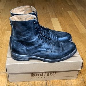 Men's Bed Stu Black Leather Lace Up Boots, 10.5